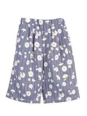 Doe A Dear Girls Blue & White Daisy Plaid Wide Leg Cotton Pants Size 5